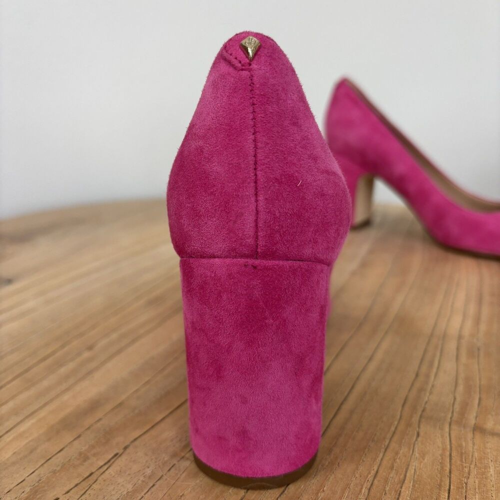 Sam Edelman Women Junie Hot Pink Block Heel Pumps Size 7.5 Suede Leather Barbie - Picture 6 of 15